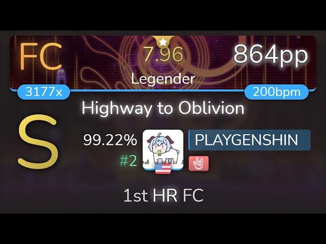 PLAYGENSHIN | DragonForce - Highway to Oblivion [Legender] 1st +HR FC 99.22% {#2 864pp FC} - osu!