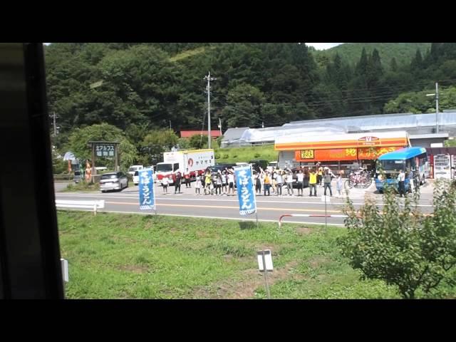 2012.08.18 JR大糸線特別運行列車「特急みずほ号」車窓-縁川商店通過-