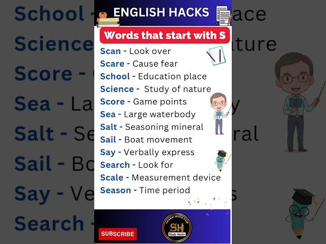 Students important vocabulary- that start with S, earn,learn &fun #studyhacks123 #vocabulary #shorts