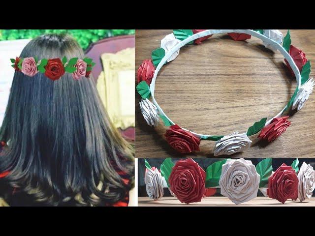 How to make paper crown / DIY paper craft/ paper crown with small  roses/ by Kainat with arts