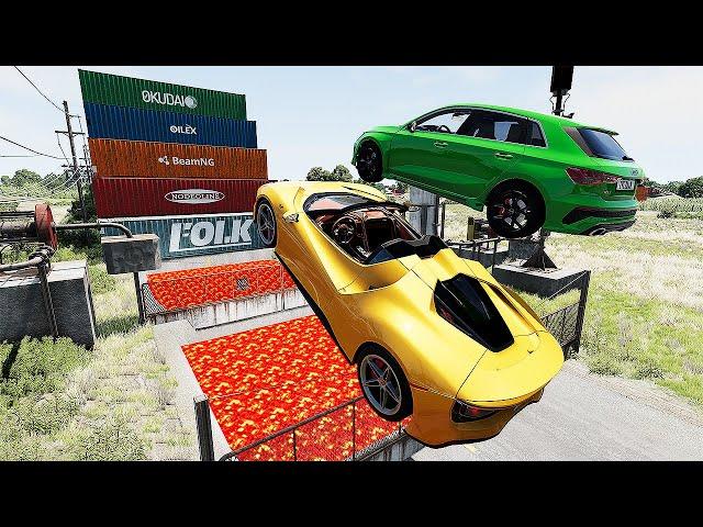 Cars Vs 100 Mega Container Jump #4 - Speed Car Crash - BeamNG Drive