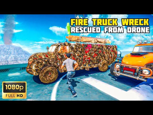 RESCUING FIRE TRUCK WRECK FROM DRONE | OFF THE ROAD HD OPEN WORLD DRIVING GAME