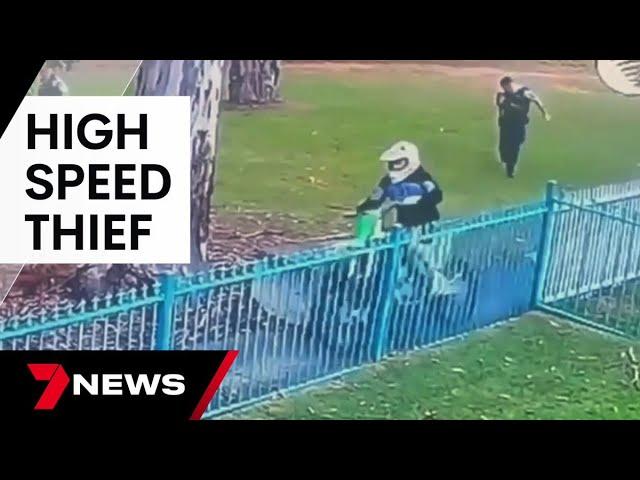 Police pull gun on man riding stolen dirt bike | 7 News Australia