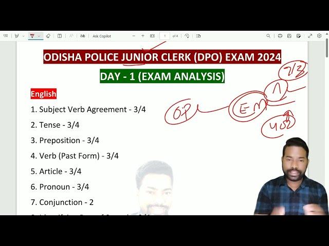 JUNIOR CLERK (DPO) EXAM ANALYSIS DAY - 1 || Odisha Police Exam 2024 || By Sunil Sir