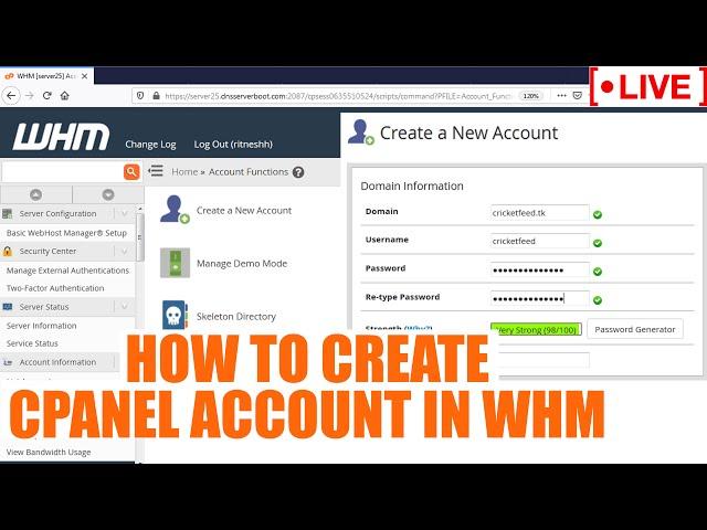 [LIVE] How to create cPanel account in WHM?