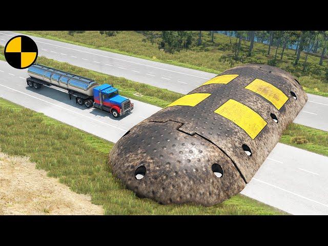 Cars vs Giant Speed Bump  BeamNG Drive