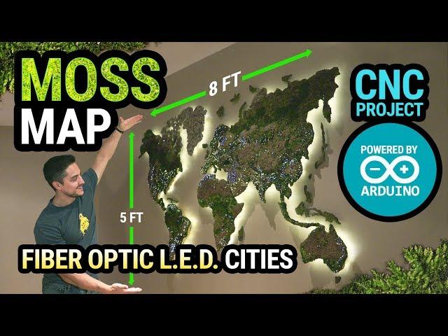 DIY Floating CNC World Moss Map with Fiber Optic LED Cities