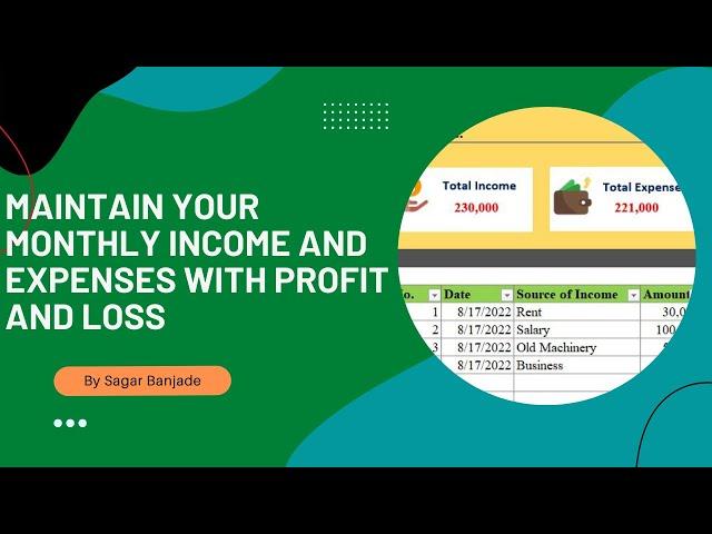 How To Maintain Income & Expenses With Profit and Loss In Excel | Excel Work | Advanced Excel