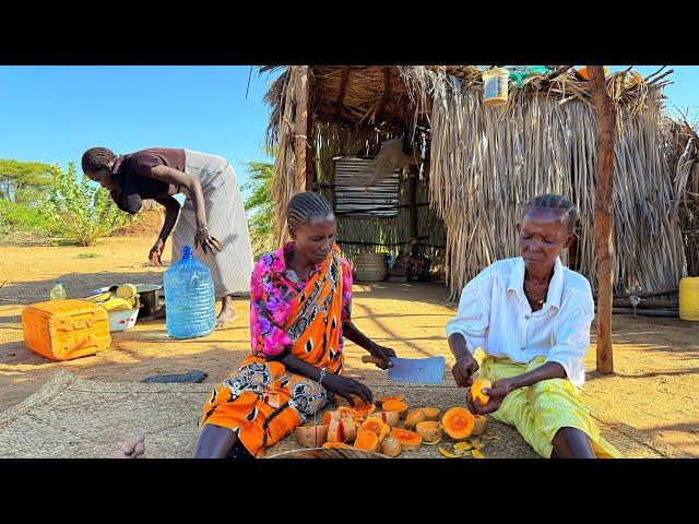 African Village life#cooking  Village  food  dried pumpkin  leavesand corn/How we preserve our food