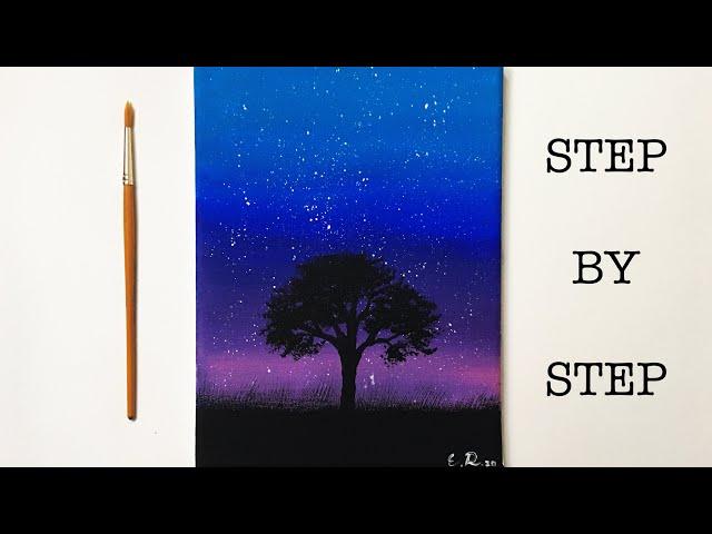 Night Sky | Acrylic Painting Tutorial for Beginners Step by Step  ( ENG SUB )