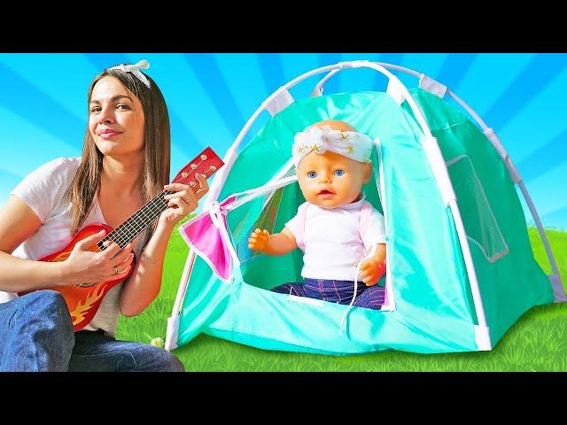 Maya and baby born doll go camping! Kids playing & toddler activities. Family fun video for kids