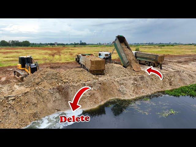 Wow!Fantastic Action Road Extending Construction Bulldozer SHANTUI DH17C3 Pouring Soil Drop To Water