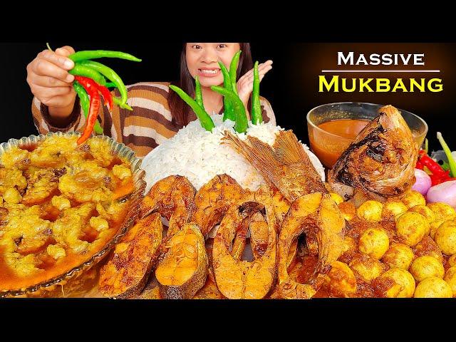 Eating Spicy Mutton Fat Curry With Lots of Fish & Egg Curry, Nepali Mukbang, Eating Show