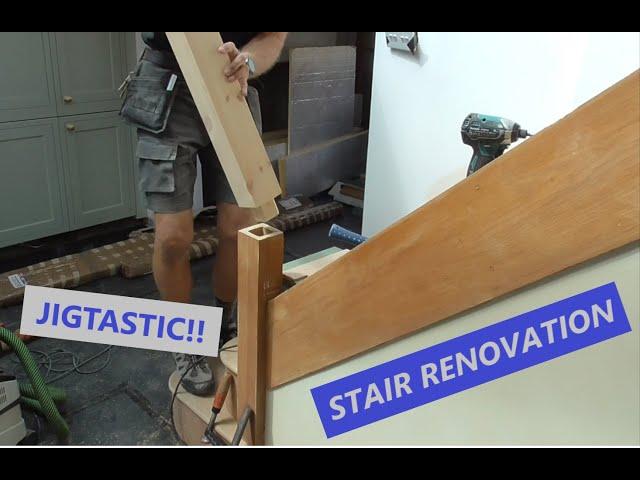 Fitting replacement newels on a staircase makeover***HOME MADE JIG ALERT***