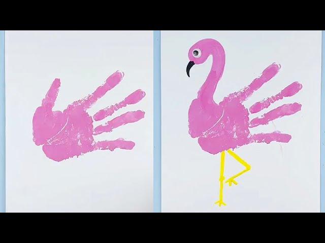 Easy Drawing Tricks for Kids: Handprint Animal Flamingo #PalmPainting #Shorts