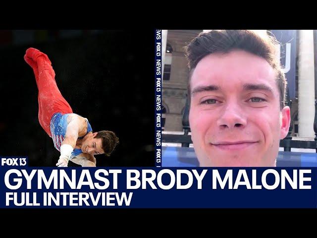 U.S. Gymnast Brody Malone reacts after historic Olympic bronze medal finish