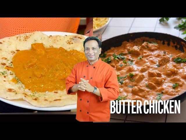 బటర్ చికెన్ గార్లిక్ నాన్  - Butter Chicken- Garlic Naan what India eats when they go to Restaurant