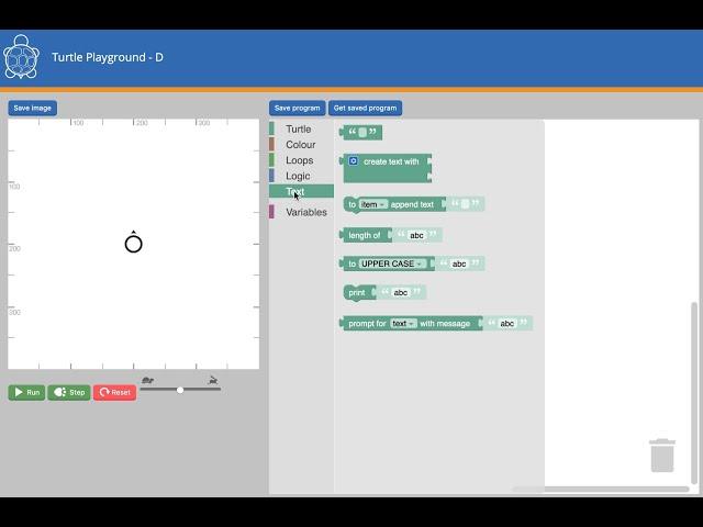 Blockly Turtle Playground D - Text