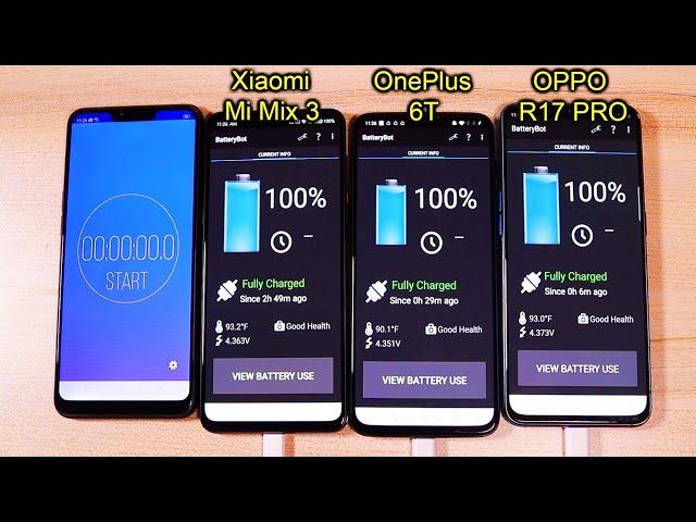 OPPO R17 PRO Vs OnePlus 6T vs Xiaomi Mi Mix 3 Battery Drain and Charge Test