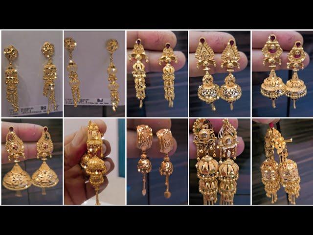 latest light weight gold Jhumki earrings designs 2024 with weight & price || new Jhumki earrings