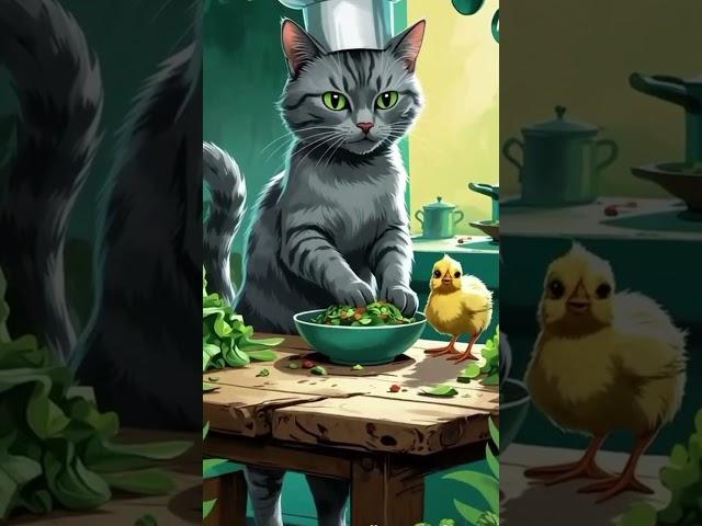 the cat makin sallad for chick#ai#viral short#youtube