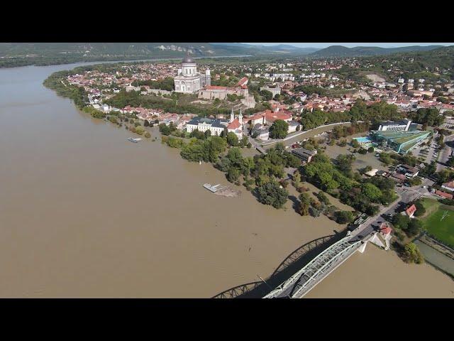 Árvíz 2024. Esztergom Duna tetőzése. 09.20. (légi videó)