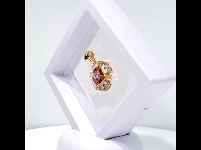 Luxurious 14K Gold Jerusalem Cross Necklace with Ruby Corundum, Diamonds, and White Enamel 11s