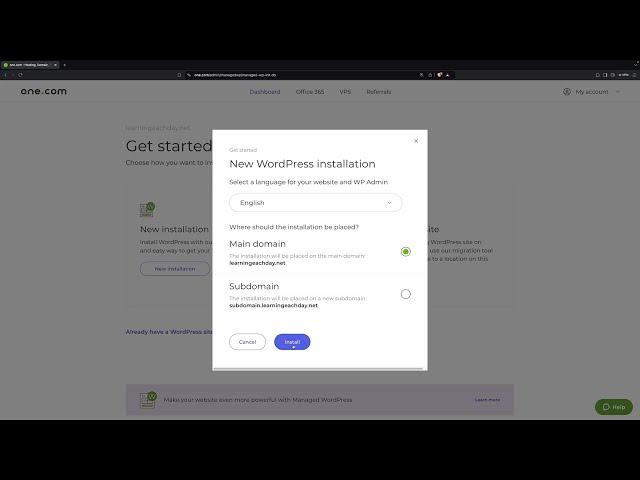 WordPress setup on one.com