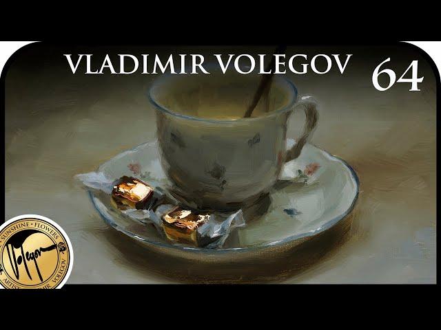 How I paint porcelain coffee cup and shiny candy wrapper. Art by Vladimir Volegov