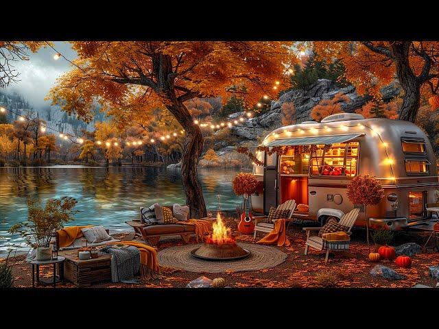 Charming Jazz Guitar Music to Unwind  Autumn Lakeside Ambience ~ Peaceful Scenery Dispels Fatigue