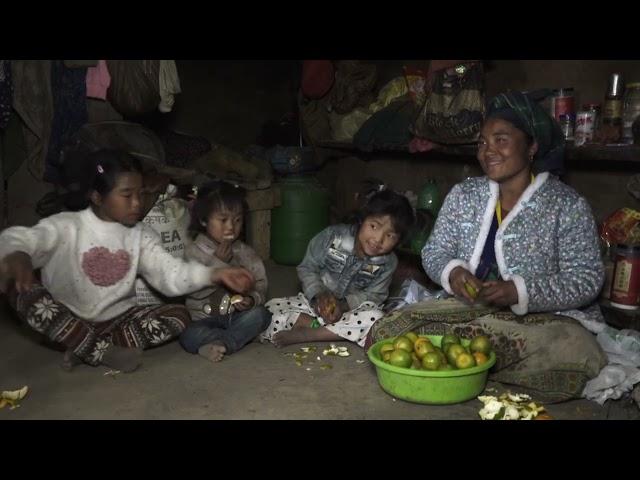 Nepali village || Eating an orange after coming from school in the village