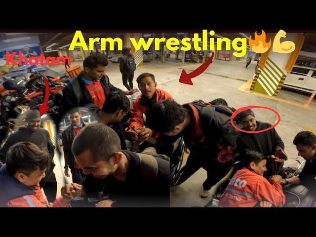 Arm wrestling// Having fun during part-time job