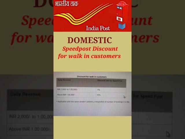 Ems DOMESTIC Speedpost discount structure for walk in customers with same sender's address.Indiapost