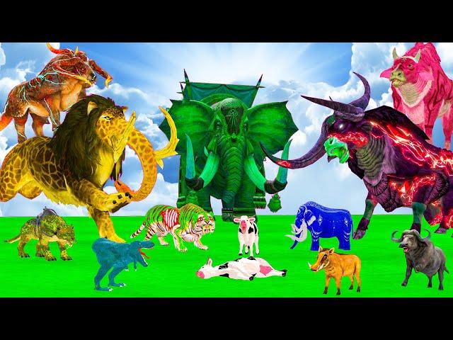 10 Mammoth Elephants vs 5 Saber tooth Tiger Lion Fight Cow Baby Elephant Saved by Woolly Mammoth