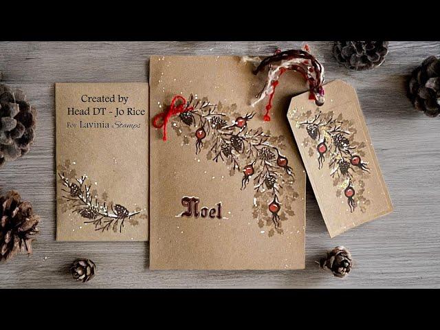 Fir Cone Branch on Kraft Card by Jo Rice - A Lavinia Stamps Tutorial