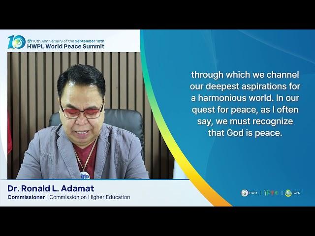 Congratulatory Message of Dr.  Ronald L  Adamat | 10th HWPL World Peace Summit