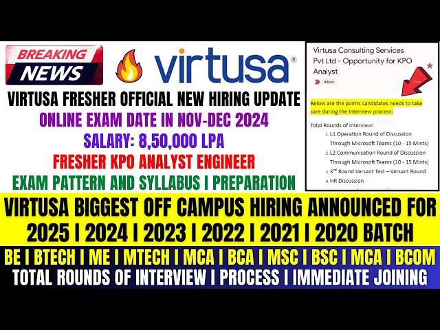 Virtusa Biggest Analyst Hiring Announced | Freshers OFF Campus Drive Job For 2025, 2024, 2023 Batch