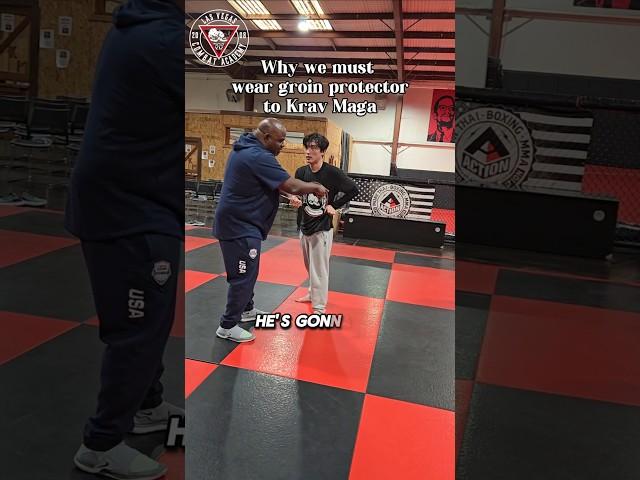 Coach Britt reminds us why a cup is mandatory in Krav Maga class.  #lasvegascombatacademy