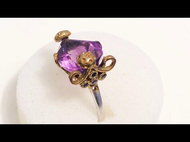 Ring Size 8 Natural Amethyst and Peridot 925 Sterling Silver