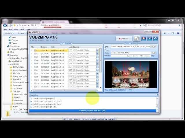 How to extract an MPEG2 file from a DVD using VOB2MPG v3