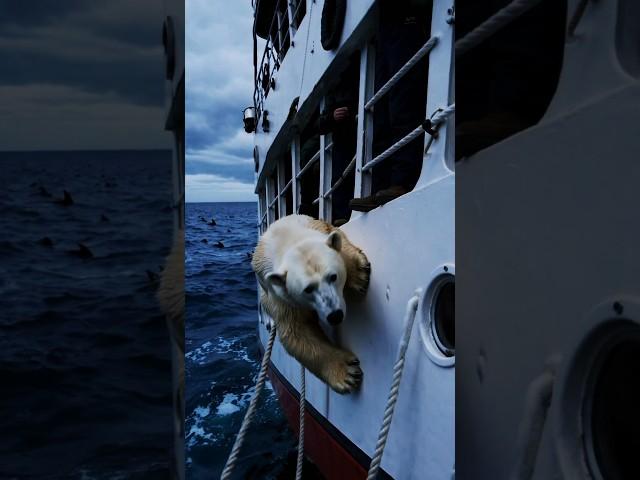 27 million views！A frightened polar bear on the side of a large fishing boat