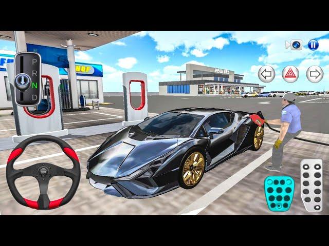 New Black Lamborghini Sian Refueling in Rest Area Gas Station - 3D Driving Class 2024 - android game