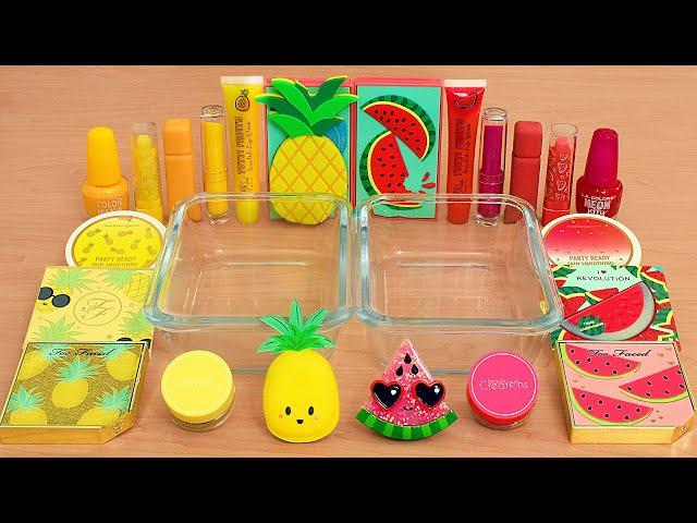 Pineapple vs Watermelon - Mixing Makeup Eyeshadow Into Slime ASMR