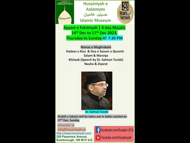 MAJLIS Ayyam-e-Fatimiyya | Dr. Salman Turabi | December 16 2023 | 2nd Jamadiul Awal 1445