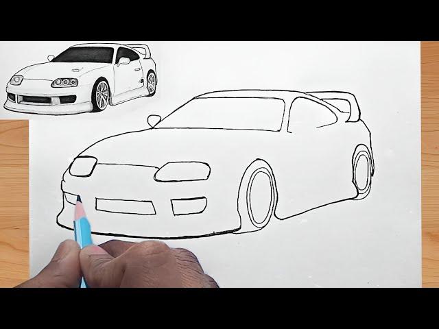 How to Draw a Toyota Supra | Easy Outline to Realistic Shading Tutorial