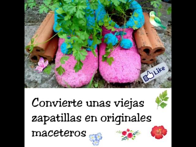 Maceteros con zapatillas viejas. Reciclaje