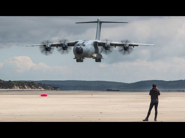 Huge Airbus A400M Atlas makes spectacular beach landing