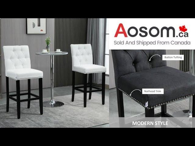 HOMCOM Fabric Bar Stool Set of 2, Tall 29 5 Seat Height Bar Chairs with Tufted Back & Wood Legs