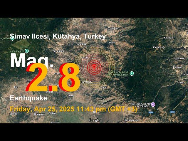Weak Mag. 2.8 Earthquake - 15 km North of Simav, Kütahya, Turkey