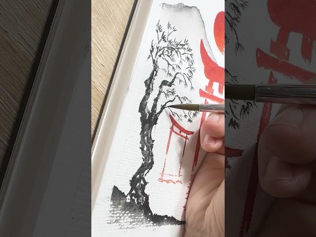 Simple yet MAGNIFICENT Japanese painting - the tree part #japanesepainting #japaneseart #watercolor